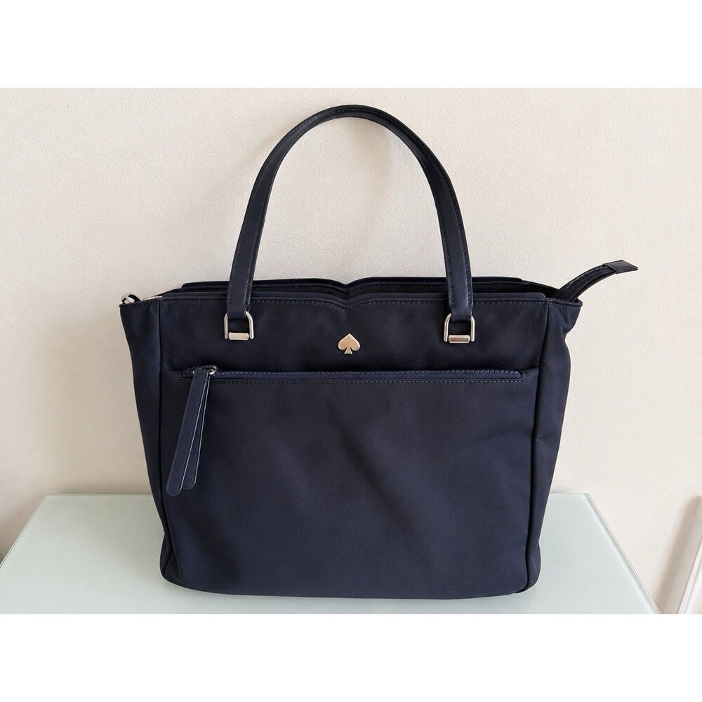 Kate Spade New York Navy Nylon Tote Bag Shoulder Purse Front Zip Pocket